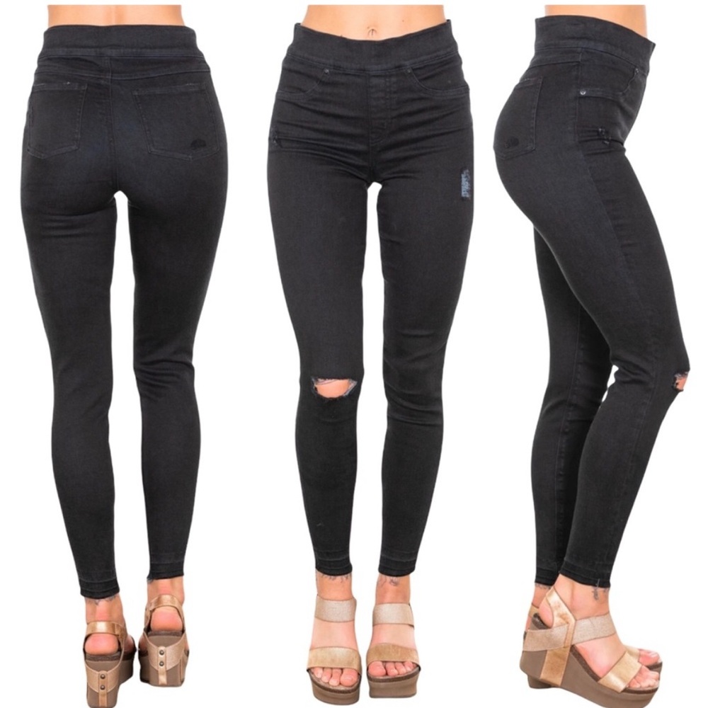 Spanx by Sara Blakely black distressed shape and lift skinny jeans size L